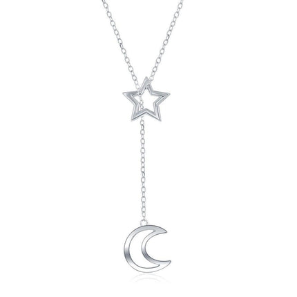 Sterling Silver Hanging Crescent Moon Necklace ,