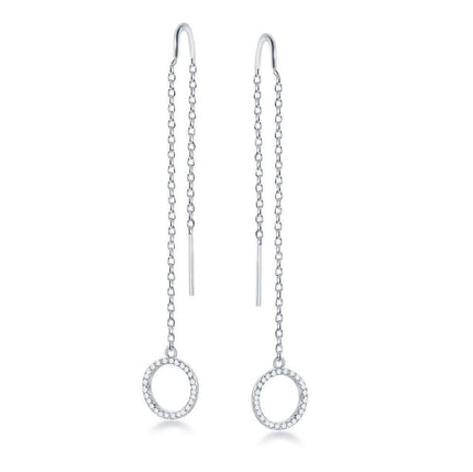 Sterling Silver Hanging Open CZ Circle Earrings ,