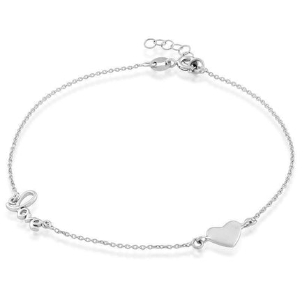 Sterling Silver Heart and Love Anklet ,