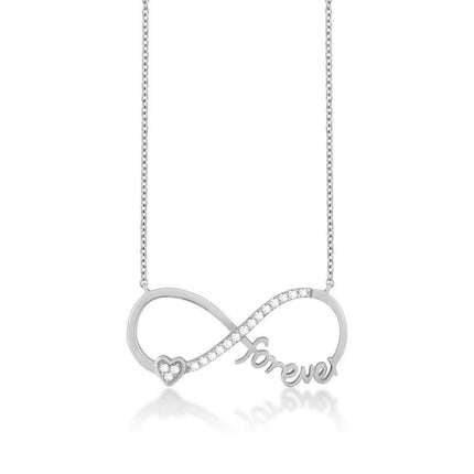 Sterling Silver Heart "Forever" Infinity CZ Necklace ,