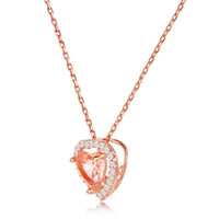 Sterling Silver Heart Morganite CZ Border Pendant ,