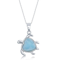 Sterling Silver Heart-Shaped Larimar Turtle Pendant ,