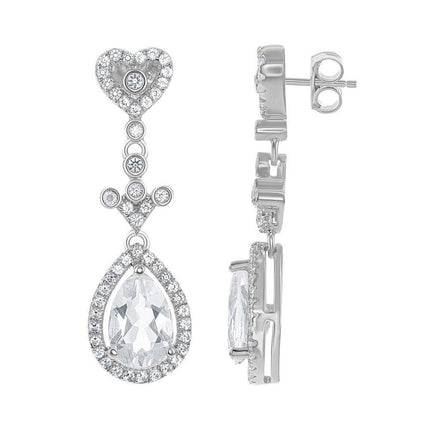 Sterling Silver Heart Teardrop Bridal Earrings ,