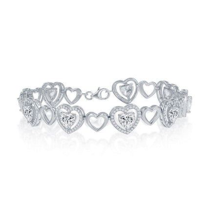 Sterling Silver Heart with Micro Pave Hearts CZ Center Bracelet ,