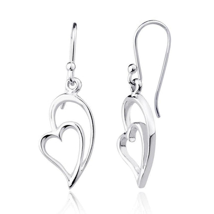 Sterling Silver Heart Within Half a Heart Dangling Earrings ,