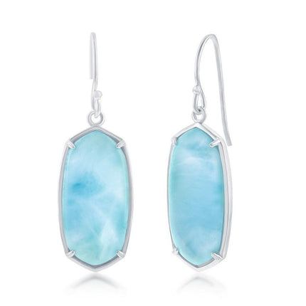 Sterling Silver Hexagon Larimar Dangle Earrings ,