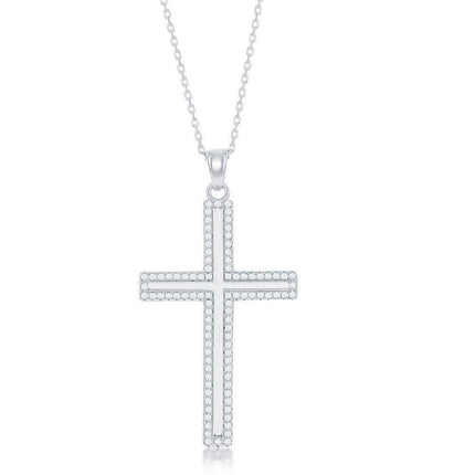 Sterling Silver High Polish CZ Cross Pendant ,