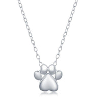 Sterling Silver High Polish Paw Print Necklace and Earrings Set ,
