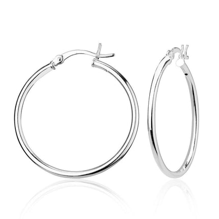 Sterling Silver High-Polished Hoop Earrings, 2 x 35 mm ,