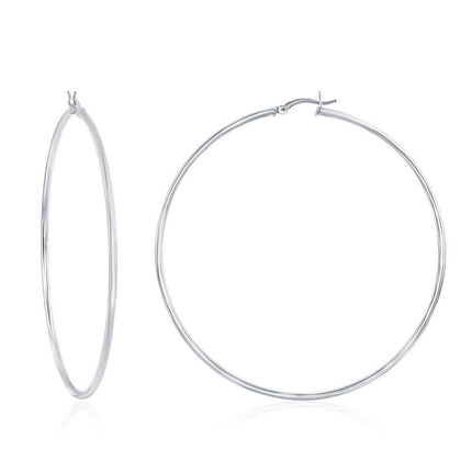 Sterling Silver High-Polished Hoop Earrings, 2 x 70 mm ,
