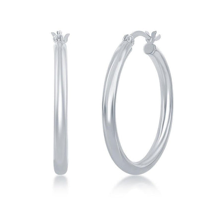 Sterling Silver High-Polished Hoop Earrings, 3 x 30 mm ,