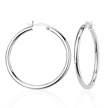 Sterling Silver High-Polished Hoop Earrings, 3 x 40 mm ,