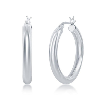Sterling Silver High-Polished Hoop Earrings, 4 x 30 mm ,