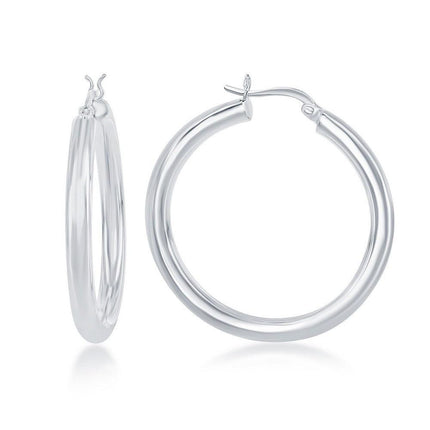 Sterling Silver High-Polished Hoop Earrings, 4 x 40 mm ,