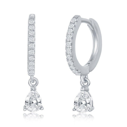 Sterling Silver Huggie Hoop Pear Shaped CZ Earrings ,