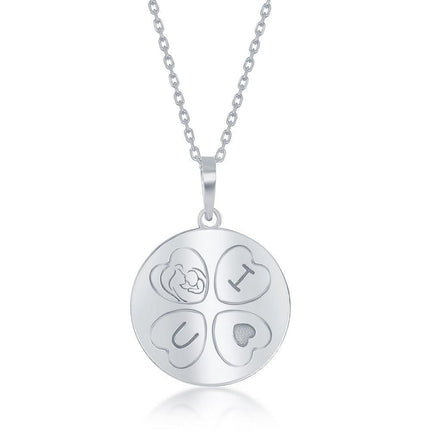 Sterling Silver I <3 U Mother and Daughter Double Disc Necklace ,
