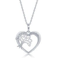 Sterling Silver I Love u Mom Heart With Tree of Life Charm Necklace ,