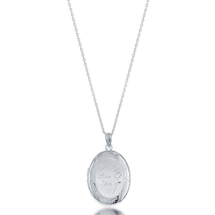 Sterling Silver "I Love You" with Rose Oval Locket ,