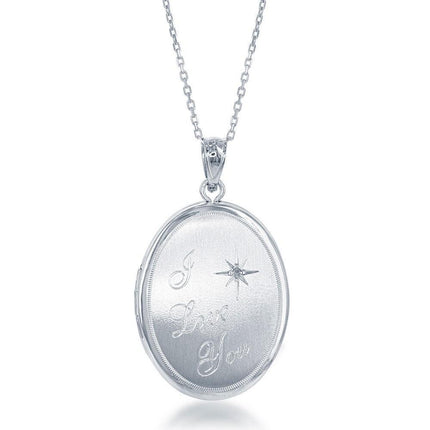Sterling Silver I Love You with Star Oval Locket ,
