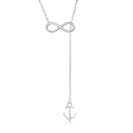 Sterling Silver Infinity Hanging Anchor Necklace ,