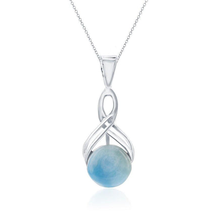 Sterling Silver Infinity Round Larimar Pendant ,