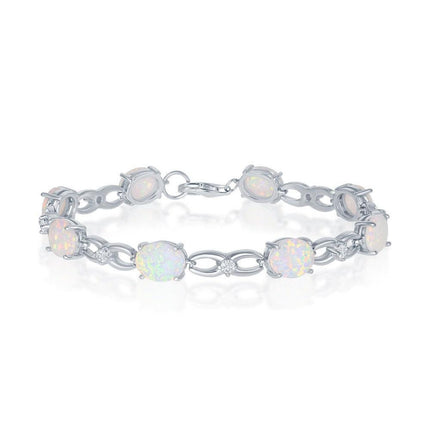 Sterling Silver Infinity White Opal and CZ Bracelet, 7.25" ,