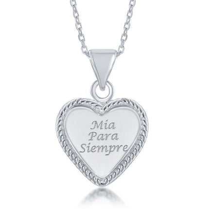 Sterling Silver Inscribed Rope Style Heart Pendant ,