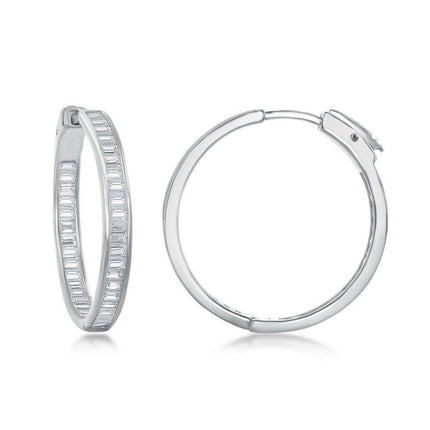 Sterling Silver Inside-Outside Baguette CZ Earrings ,