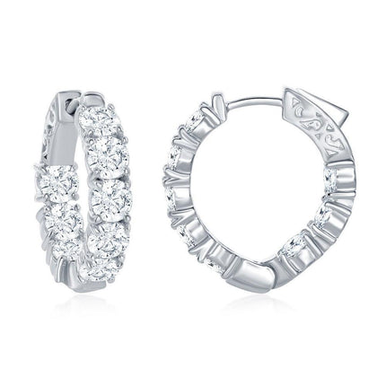 Sterling Silver Inside-Outside CZ Hoop Earrings ,