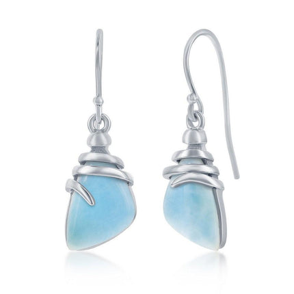 Sterling Silver Irregular Shaped Larimar Twist Design Earrings ,