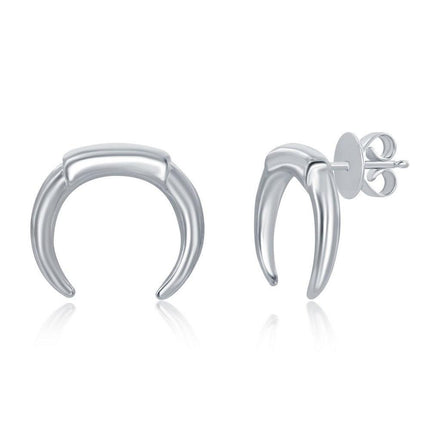 Sterling Silver Italian Horn Stud Earrings ,