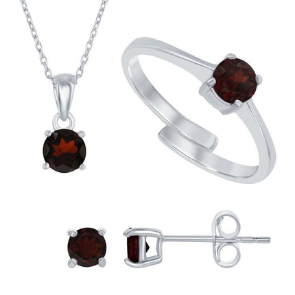 Sterling Silver "January Birthstone" Garnet Necklace Set ,