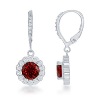 Sterling Silver January Birthstone With CZ Border Round Earrings and Necklace Set ,