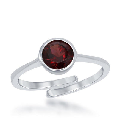 Sterling Silver "January" Garnet Bezel Set Ring ,