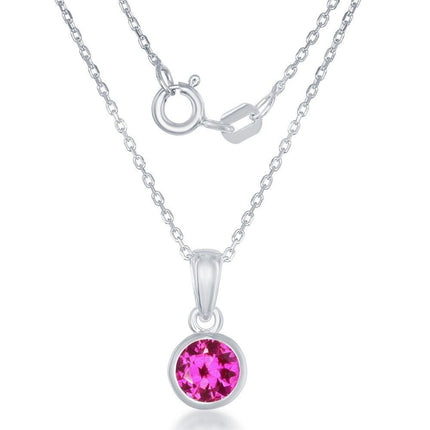 Sterling Silver July Ruby Bezel Set Pendant Chain ,