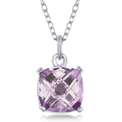 Sterling Silver 'June Birthstone' Square Pink Amethyst Necklace ,