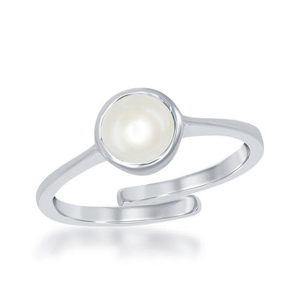 Sterling Silver "June" Pearl Bezel Set Ring ,