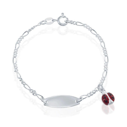 Sterling Silver Kid-ID Bracelet, Red Lady Bug Enamel Charm, 6.5" ,