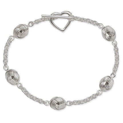 Sterling Silver Knot with Heart Toggle Bracelet, 7" ,