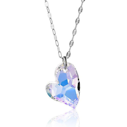 Sterling Silver Large AB Heart Swarovski Necklace ,
