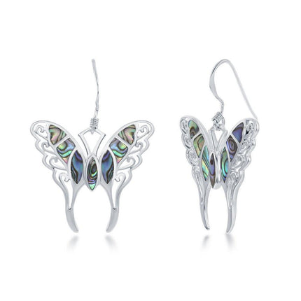 Sterling Silver Large Abalone Butterfly Earrings ,