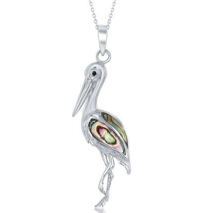 Sterling Silver Large Abalone Flamingo Pendant ,