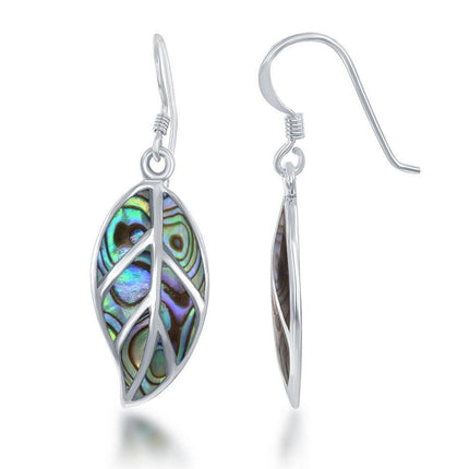 Sterling Silver Large Abalone Leaf Earrings ,