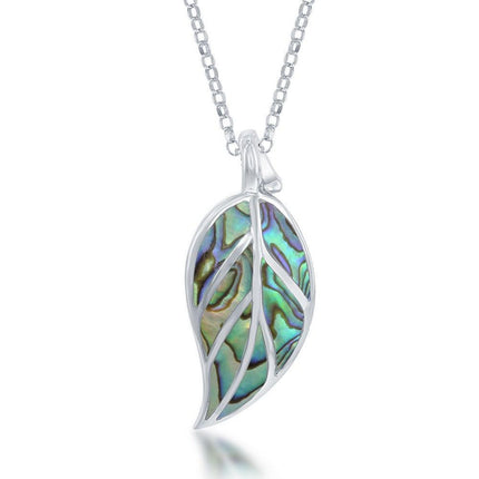 Sterling Silver Large Abalone Leaf Pendant Chain ,