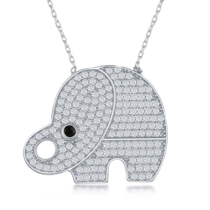 Sterling Silver Large Cubic Zirconia Elephant Necklace ,
