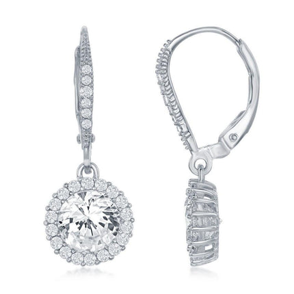 Sterling Silver Large CZ Dangling Earrings ,