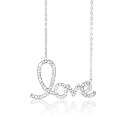 Sterling Silver Large CZ LOVE Script Necklace ,