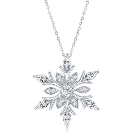 Sterling Silver Large CZ Snowflake Pendant ,