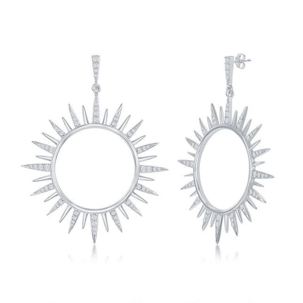 Sterling Silver Large CZ Sun Earrings ,