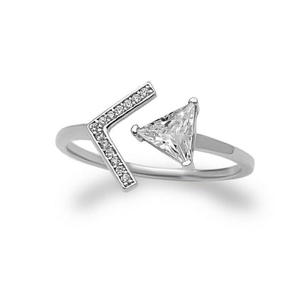 Sterling Silver Large CZ Triangle Open Arrow CZ Ring, Size 6 ,